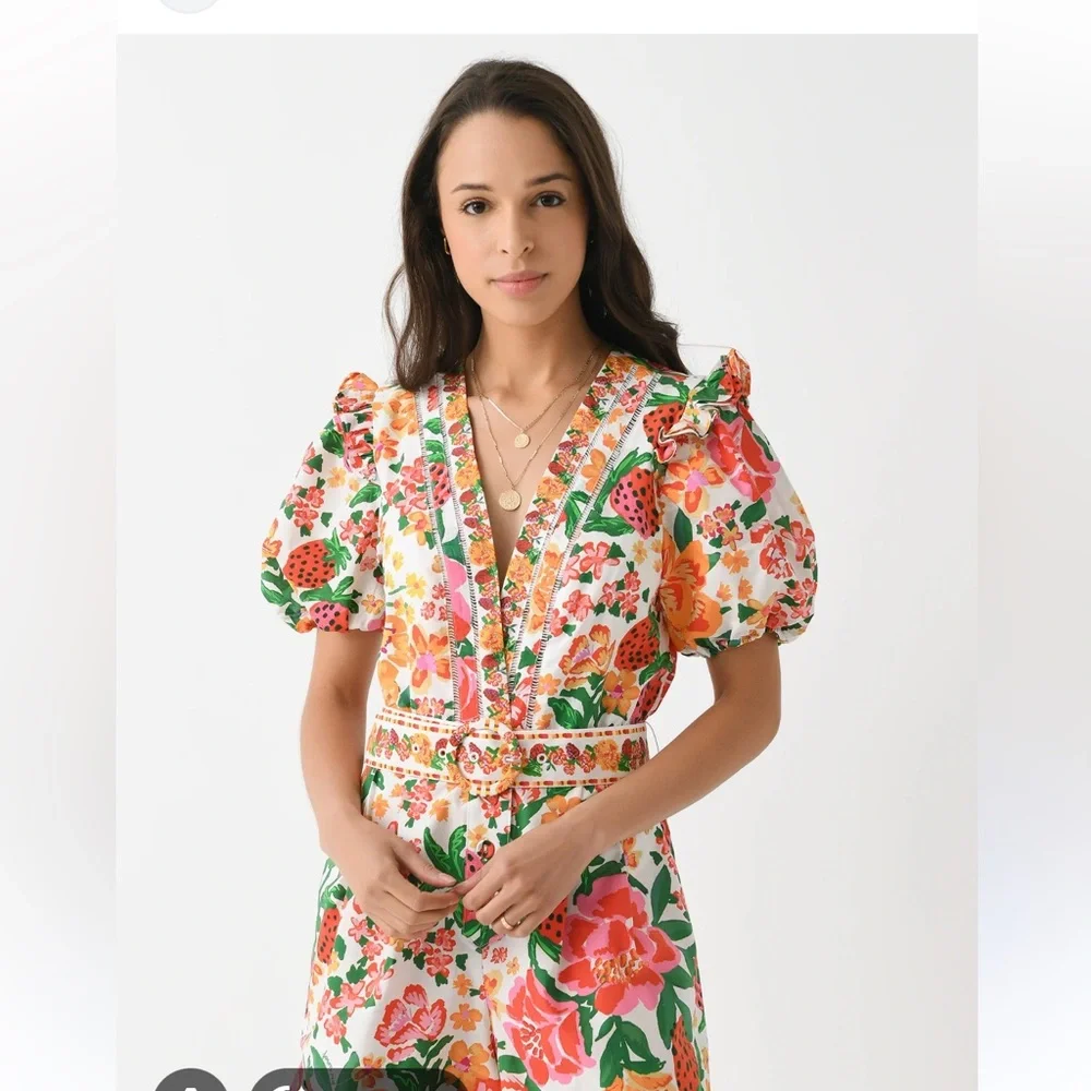 FARM Rio White Floral Belted Romper with Pink, Green & Yellow - Picture 7 of 7